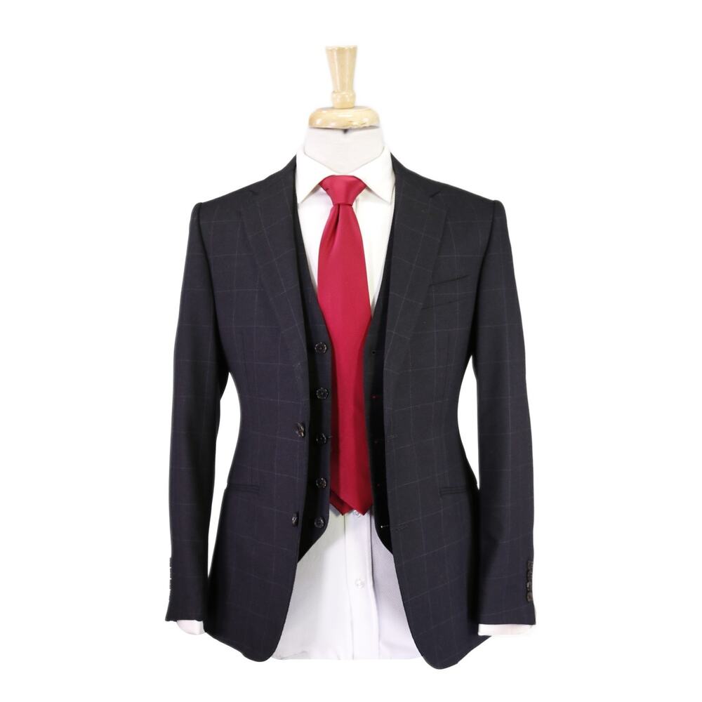 Timothy Everest Black Windowpane English Cloth Wool Fleece 3-Piece Suit 36S
